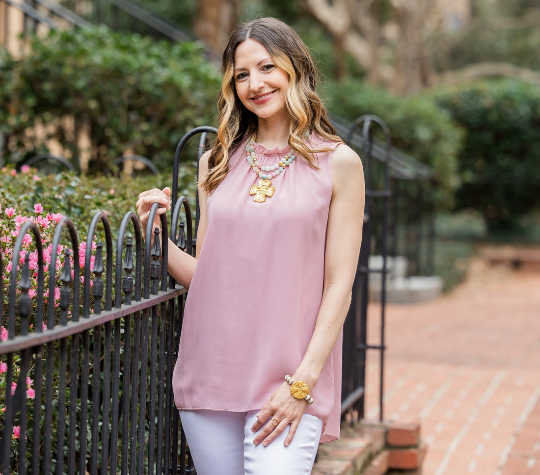 White & Gold African Glass with Leah Cross Bracelet