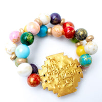Multicolored Jade Double Strand with Jerusalem Cross Bracelet