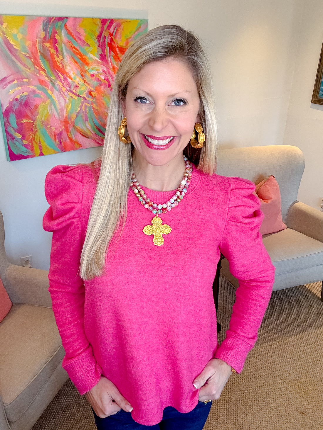 Pink Candy Jade Double Strand with Susie Cross