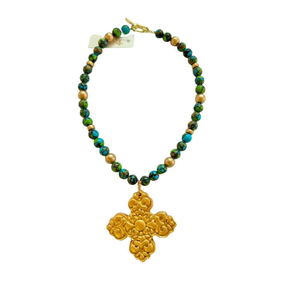 18" Blue & Green Jasper with Andrea Cross