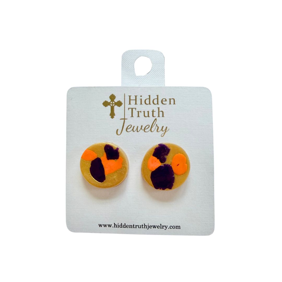 orange and purple studs