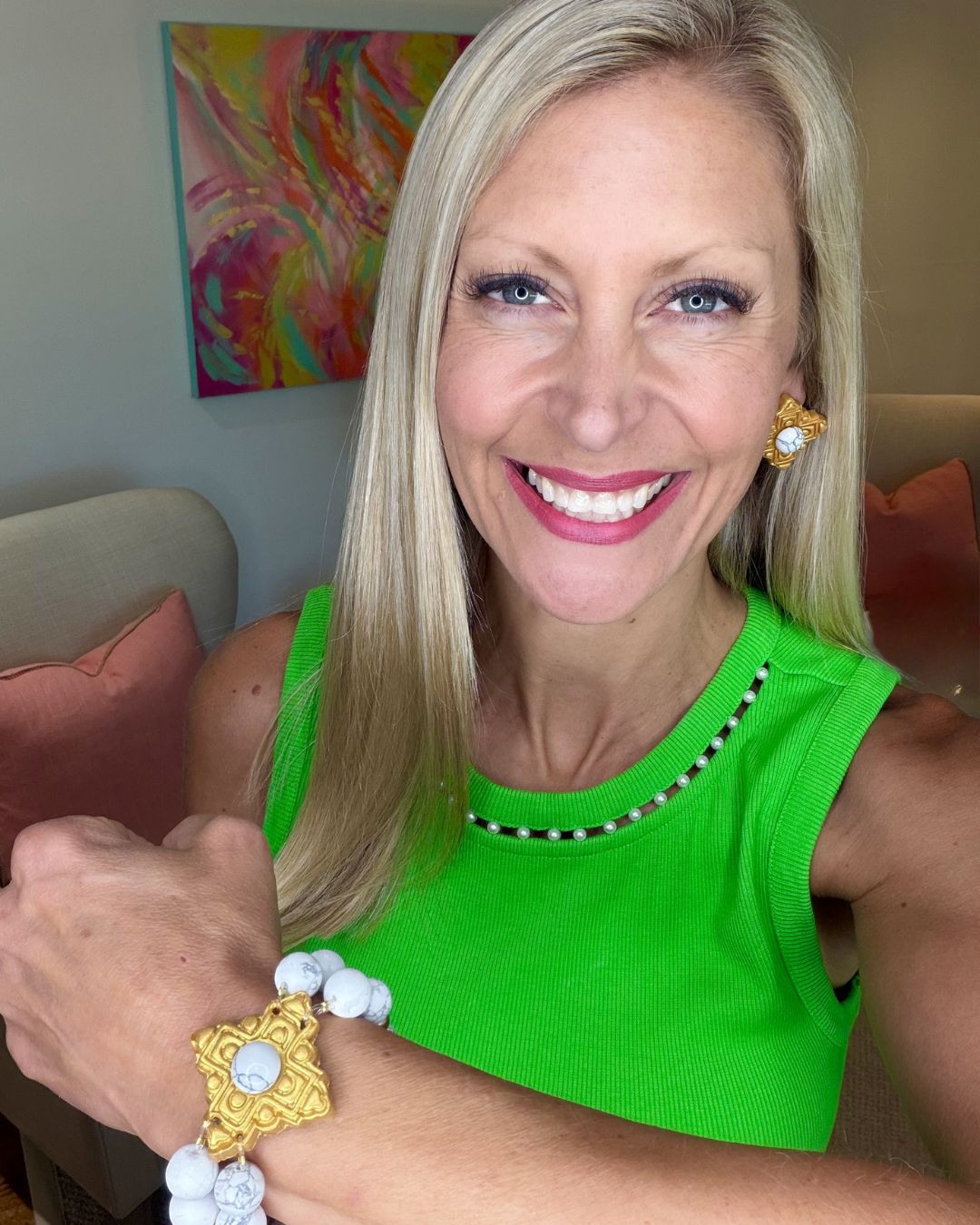 African White Turquoise with Ellie Cross Gem Bracelet