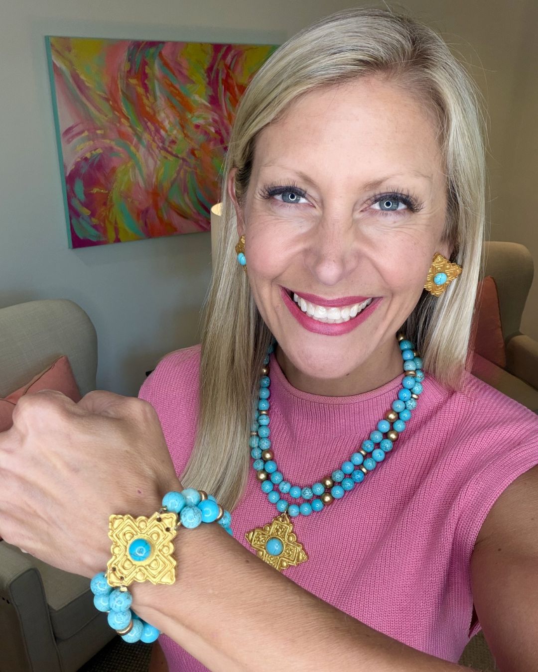 Turquoise Jade with Ellie Cross Gem Bracelet