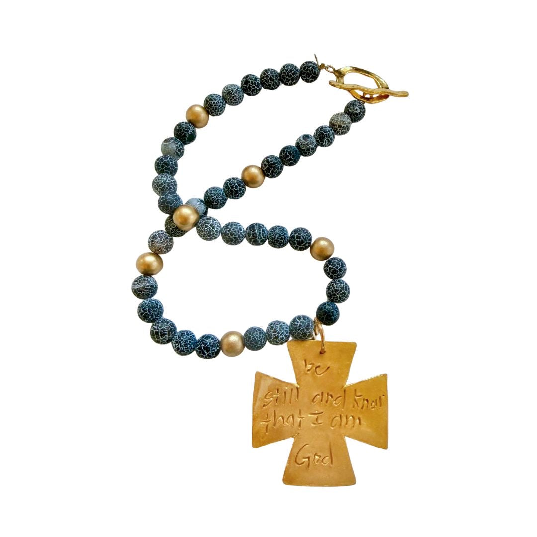 18" Black Fire Agate with Anna Cross