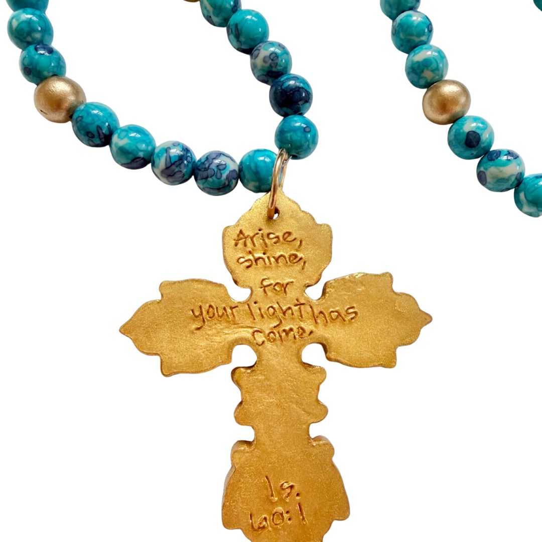 34" Blue and Navy Jasper with Miriam Cross