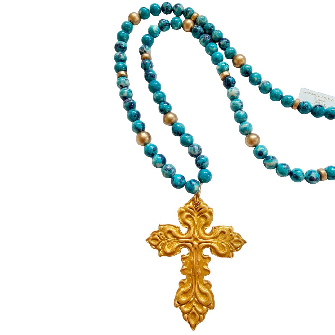 34" Blue and Navy Jasper with Miriam Cross