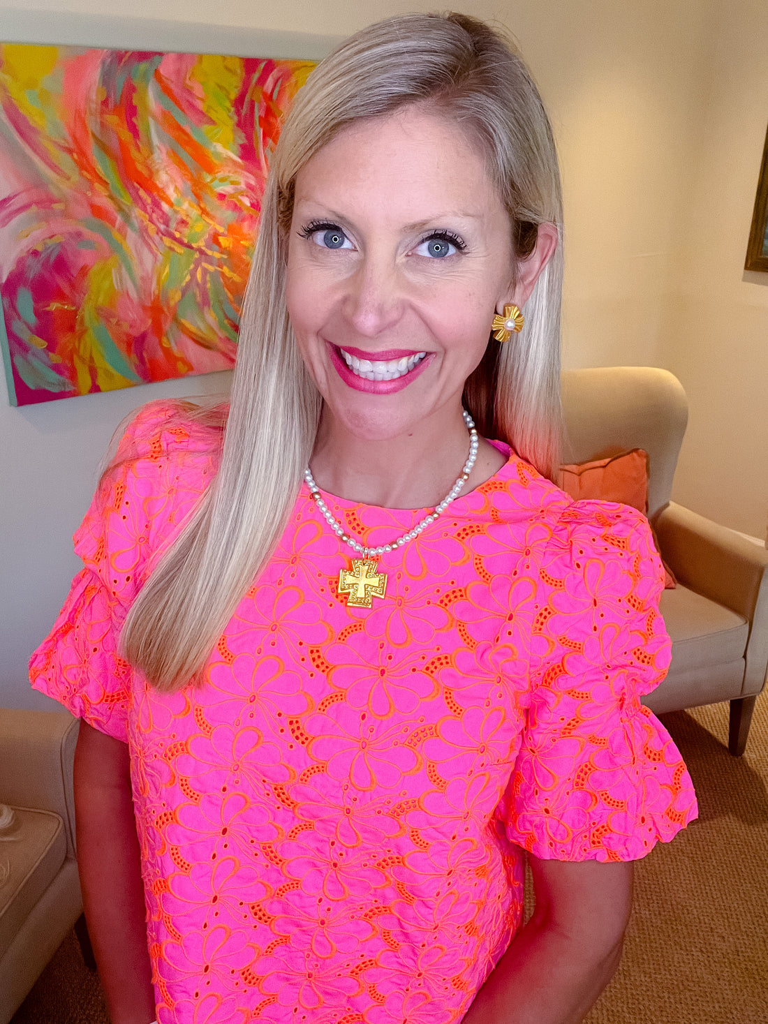 Pearls with the Elizabeth Cross Necklace