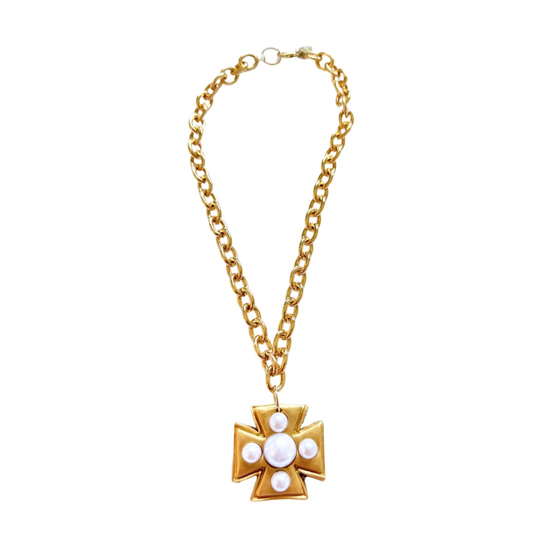 Gold Chain with Grace Pearl Cross