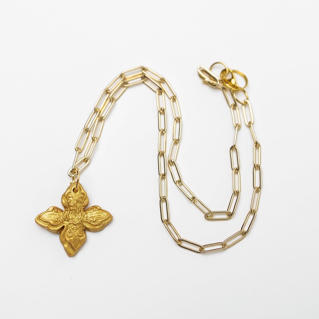 Small Gold Paperclip Chain with Kait Cross