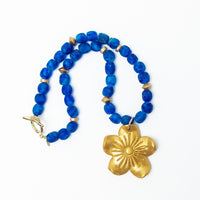 Blue African Glass with Gardenia Blossom