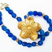 Blue African Glass with Gardenia Blossom