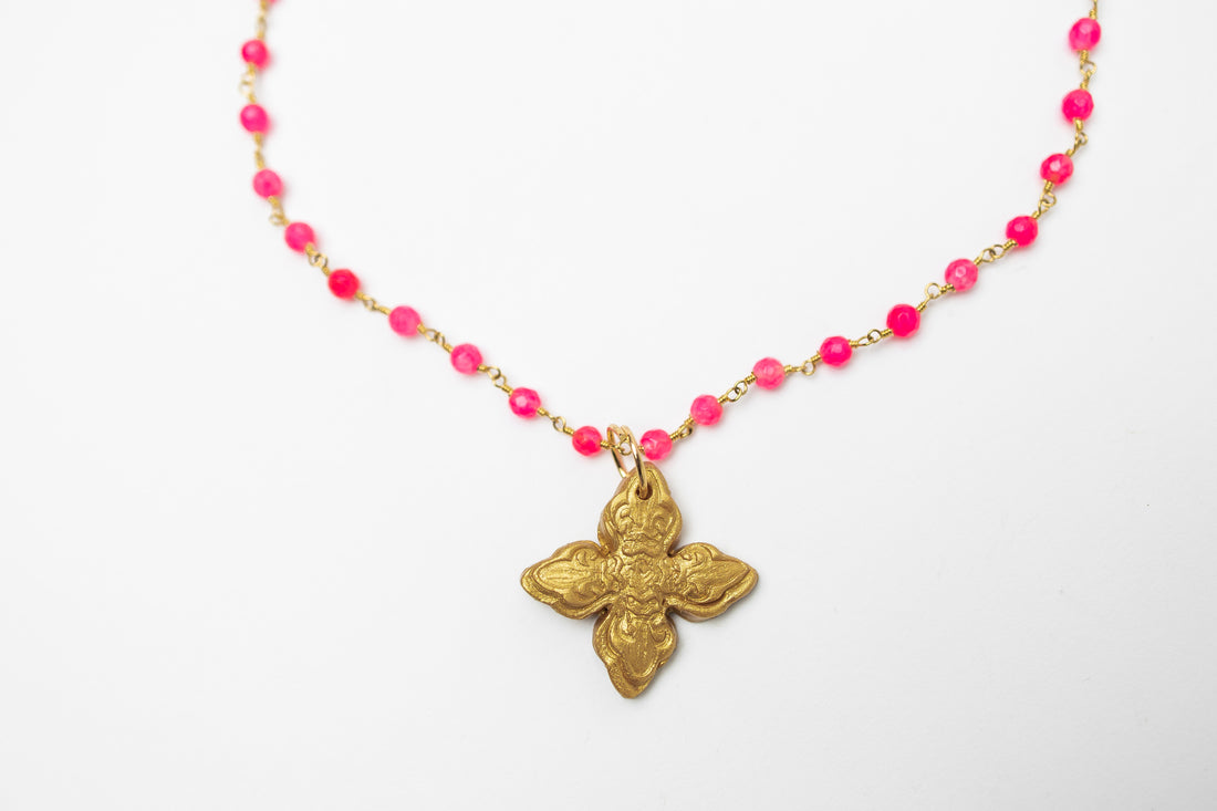 Hot Pink Jade Chain with Kait Cross