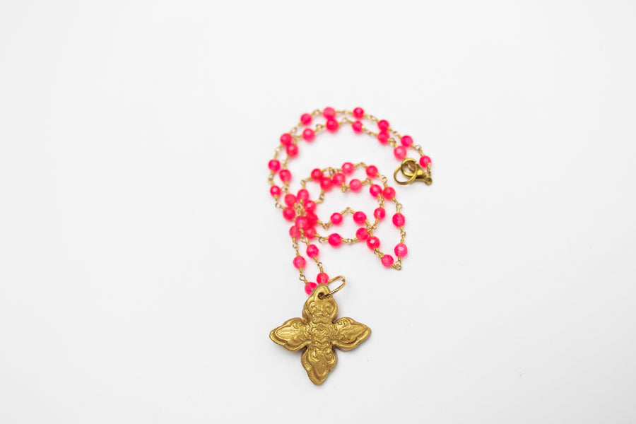 Hot Pink Jade Chain with Kait Cross