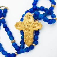 Blue African Glass with Acts Cross