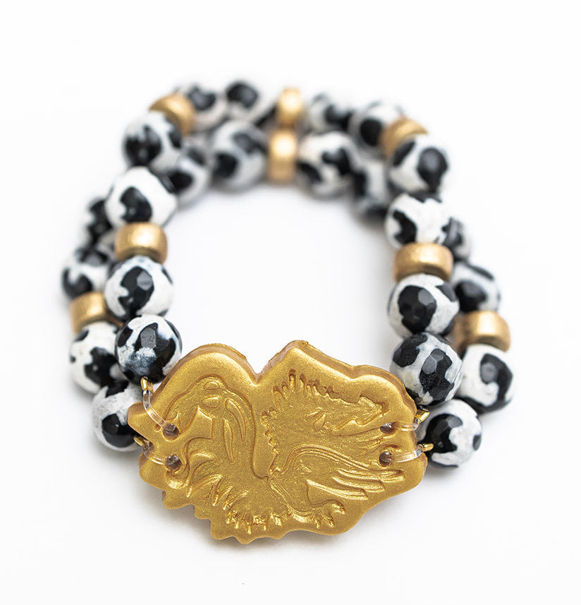 Black and White Tibetan Agate Double Gamecock Bracelet