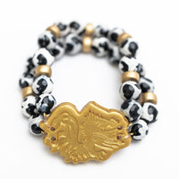 Black and White Tibetan Agate Double Gamecock Bracelet