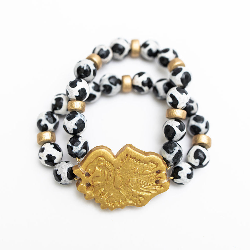 Black and White Tibetan Agate Double Gamecock Bracelet
