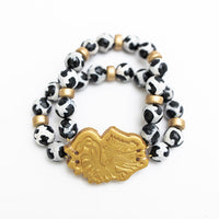 Black and White Tibetan Agate Double Gamecock Bracelet