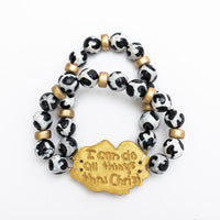 Black and White Tibetan Agate Double Gamecock Bracelet