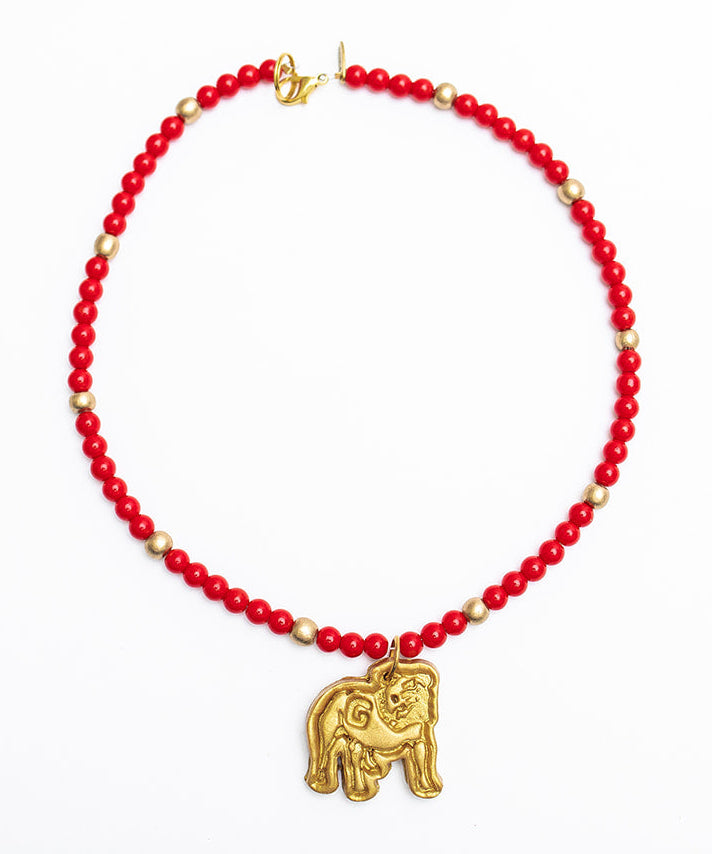 Red Jade Chain with Small Bulldog