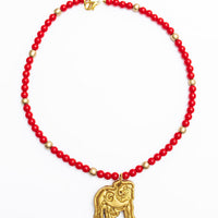 Red Jade Chain with Small Bulldog