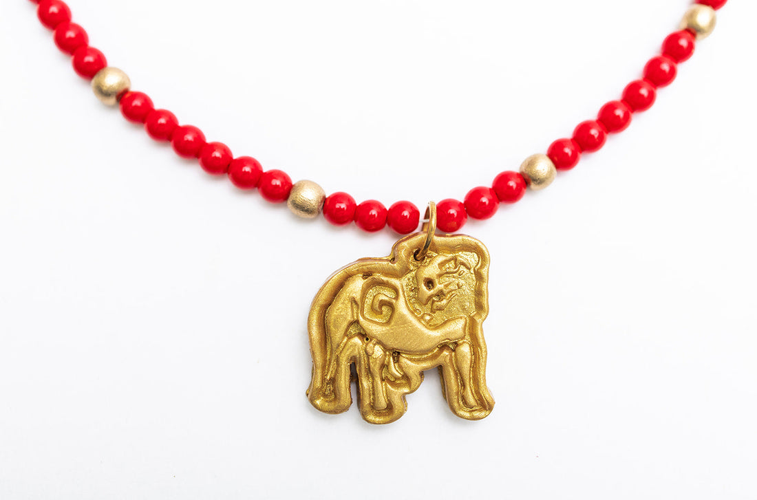 Red Jade Chain with Small Bulldog