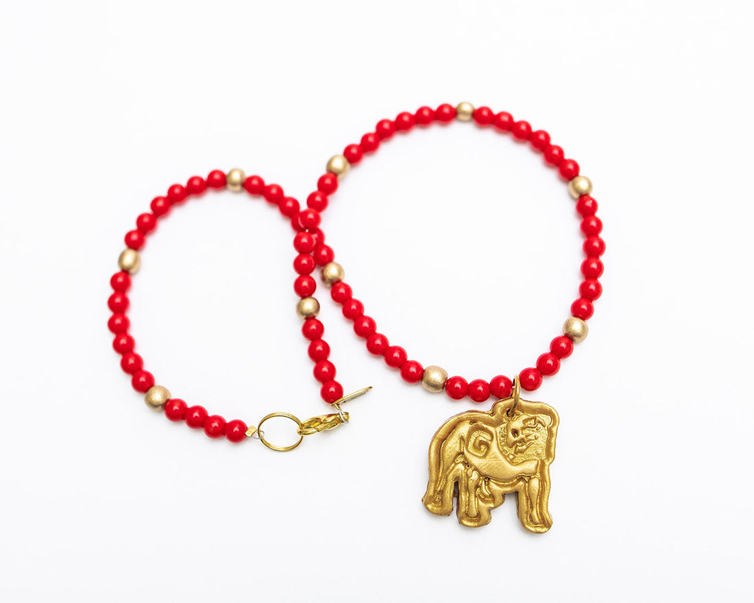 Red Jade Chain with Small Bulldog
