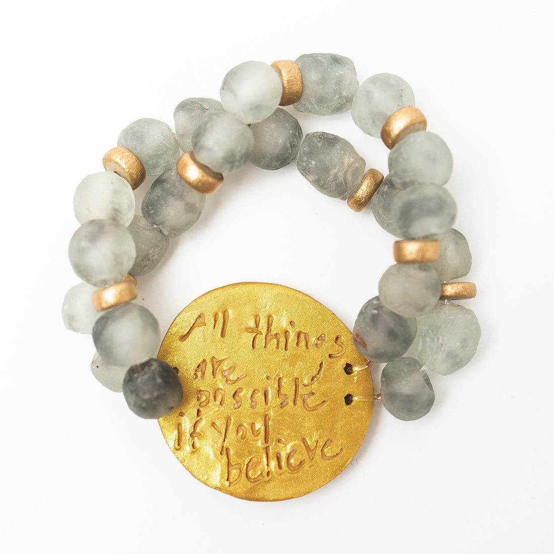 Gray Glass Double Strand with Deborah Cross