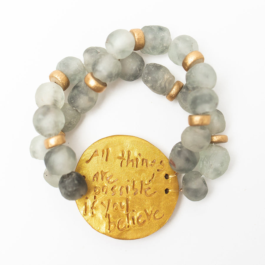 Gray Glass Double Strand with Deborah Cross