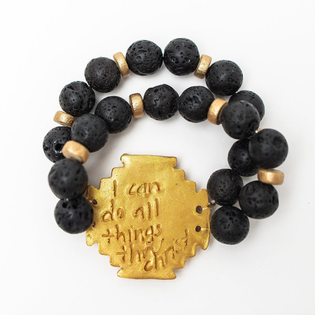 Black Lava Double Strand with Jerusalem Cross