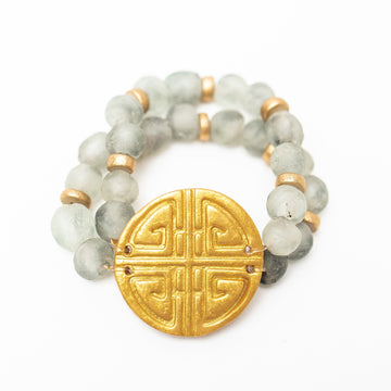 Gray Glass Double Strand with Deborah Cross