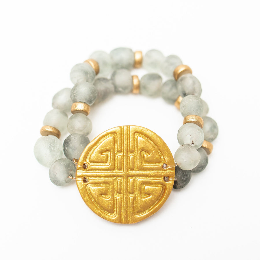 Gray Glass Double Strand with Deborah Cross