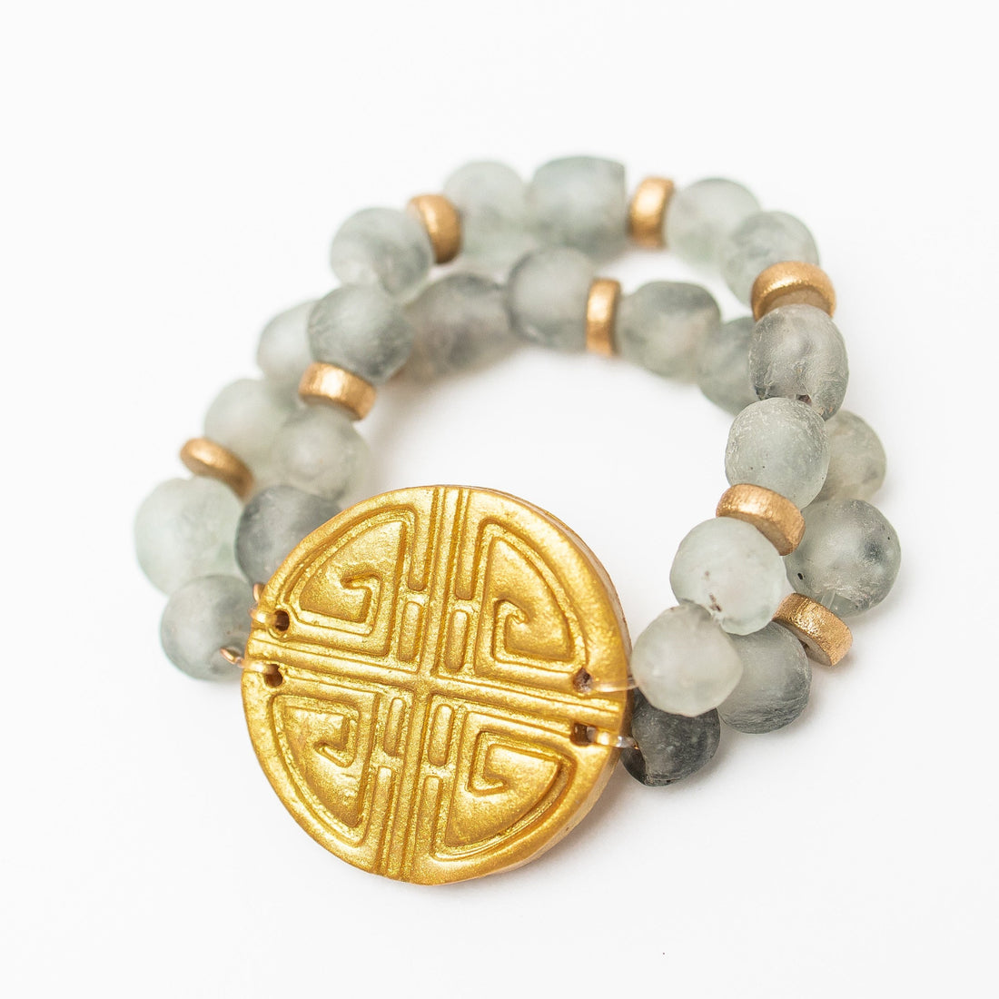 Gray Glass Double Strand with Deborah Cross