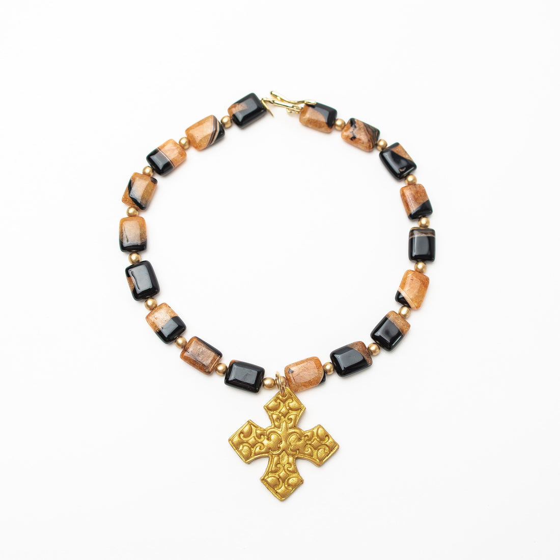 18" Black and Tan Agate with Elaina Cross