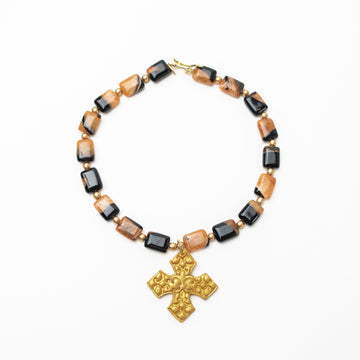 18" Black and Tan Agate with Elaina Cross