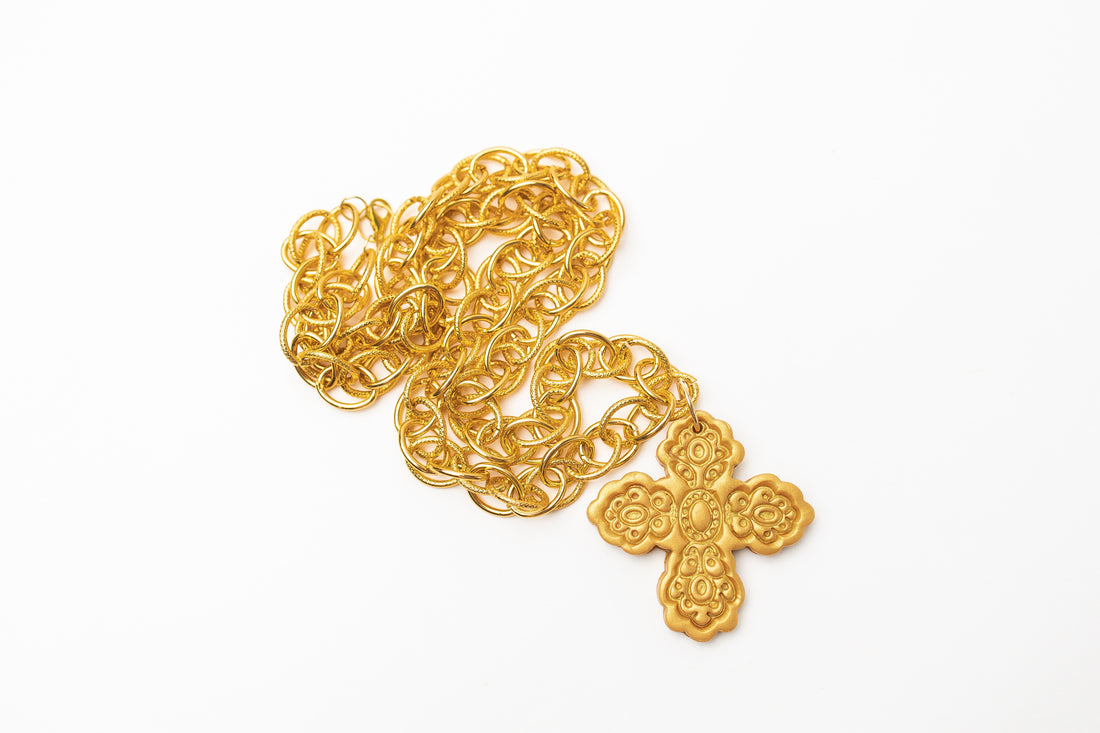 34" Double Gold Chain with Susie Cross