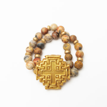 Crazy Lace Agate with Jerusalem Cross