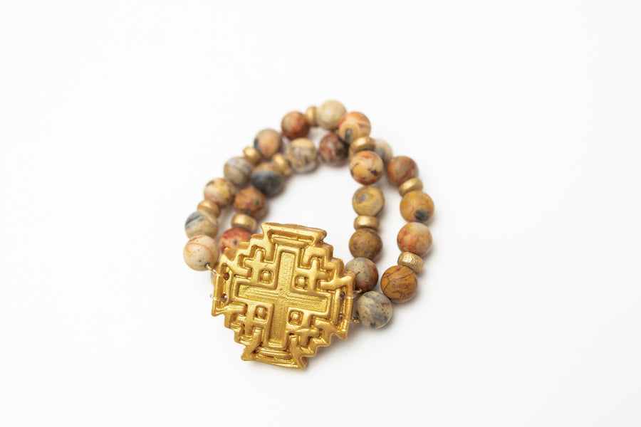 Crazy Lace Agate with Jerusalem Cross