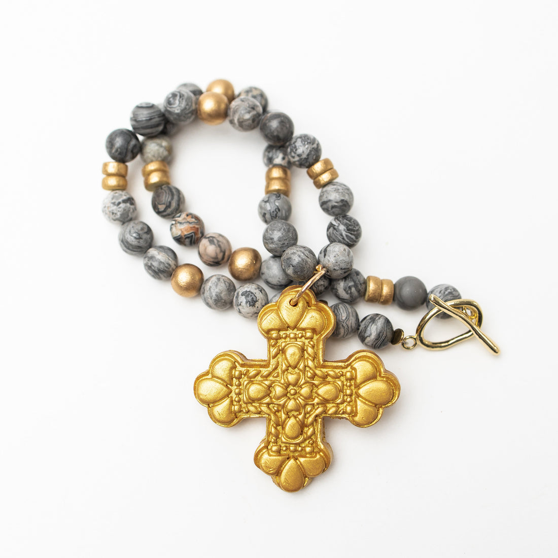 18" Gray Map Jasper with Crown Cross