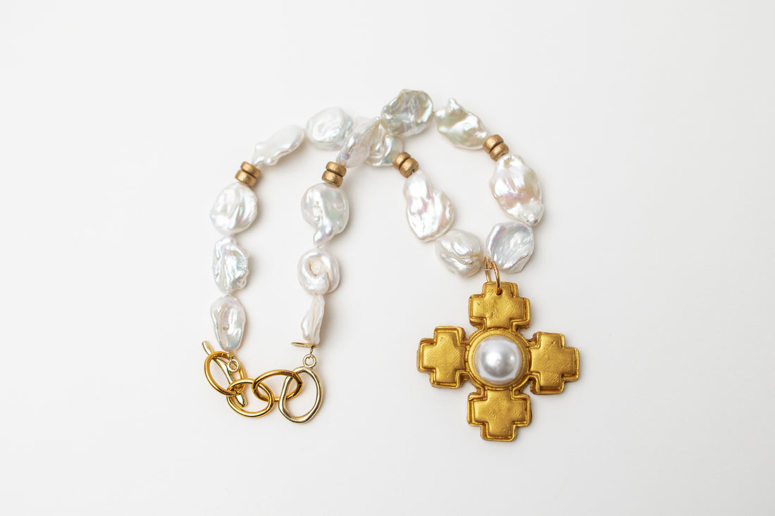 16-18" Baroque Pearls with Becky Pearl Cross