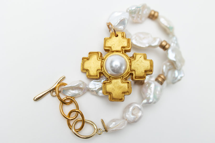16-18" Baroque Pearls with Becky Pearl Cross