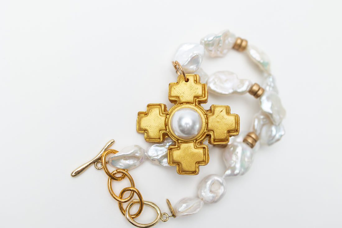16-18" Baroque Pearls with Becky Pearl Cross