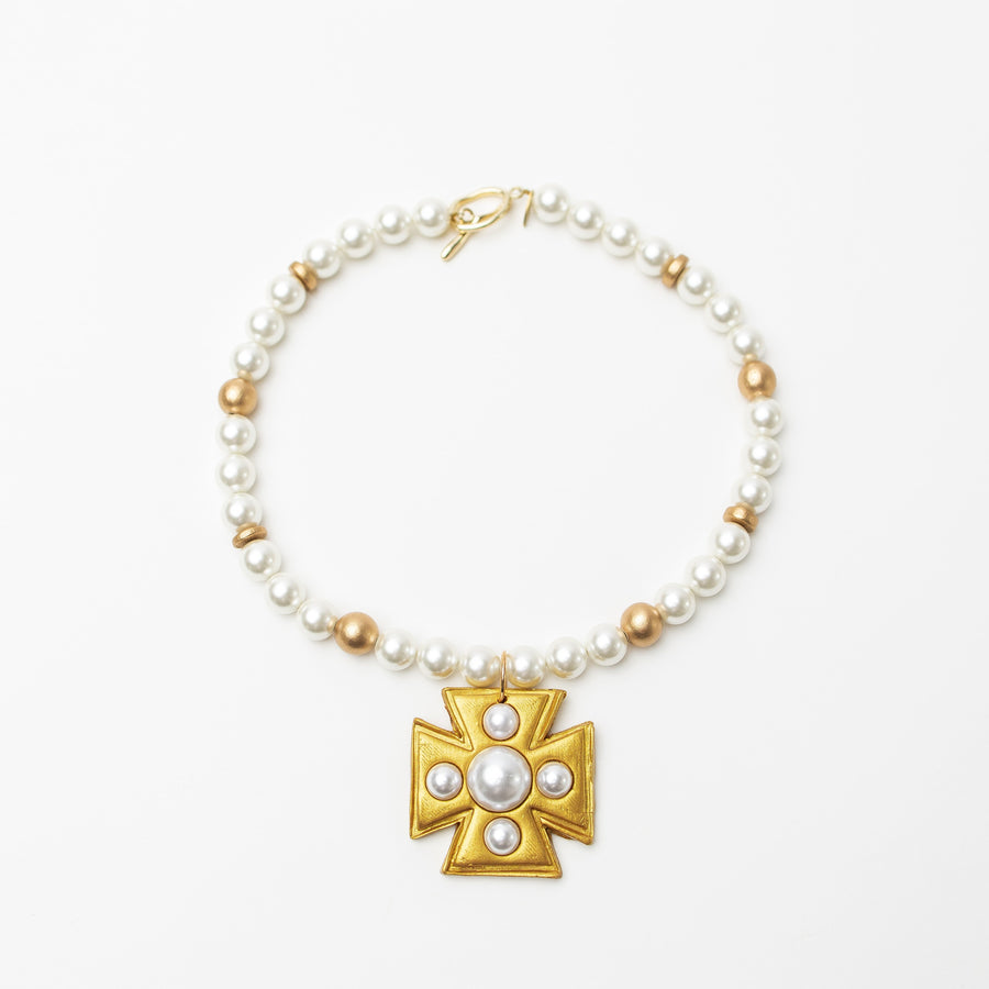 18" Pearls with 5 Pearl Cross