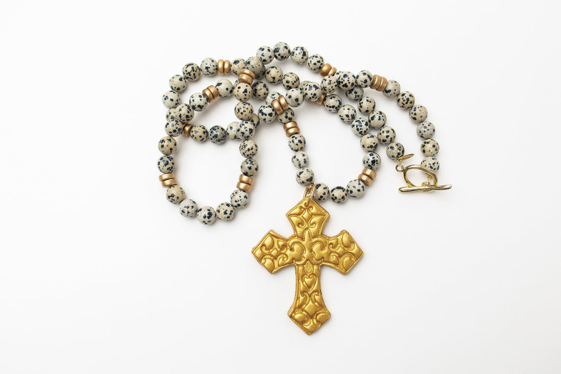 34" Dalmatian Jasper with Cami Cross