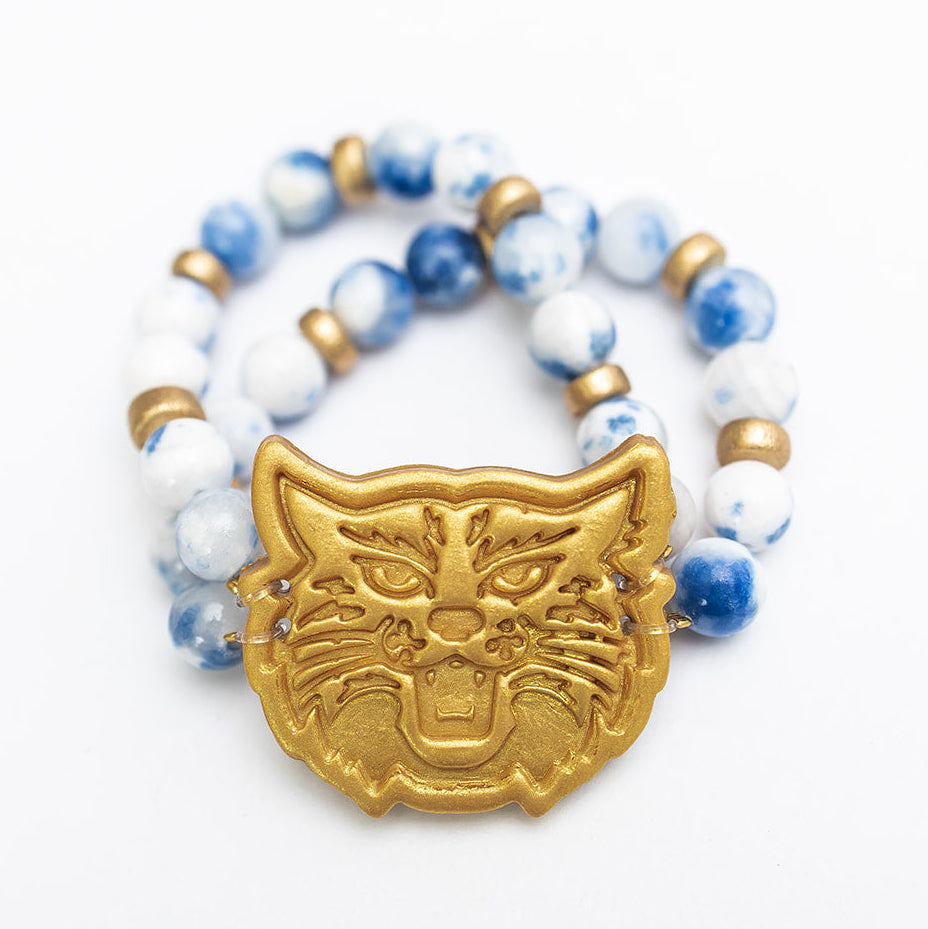 Blue and White Jade Double Strand Wildcat Bracelet