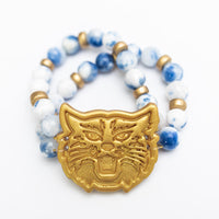 Blue and White Jade Double Strand Wildcat Bracelet