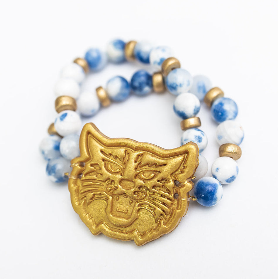 Blue and White Jade Double Strand Wildcat Bracelet