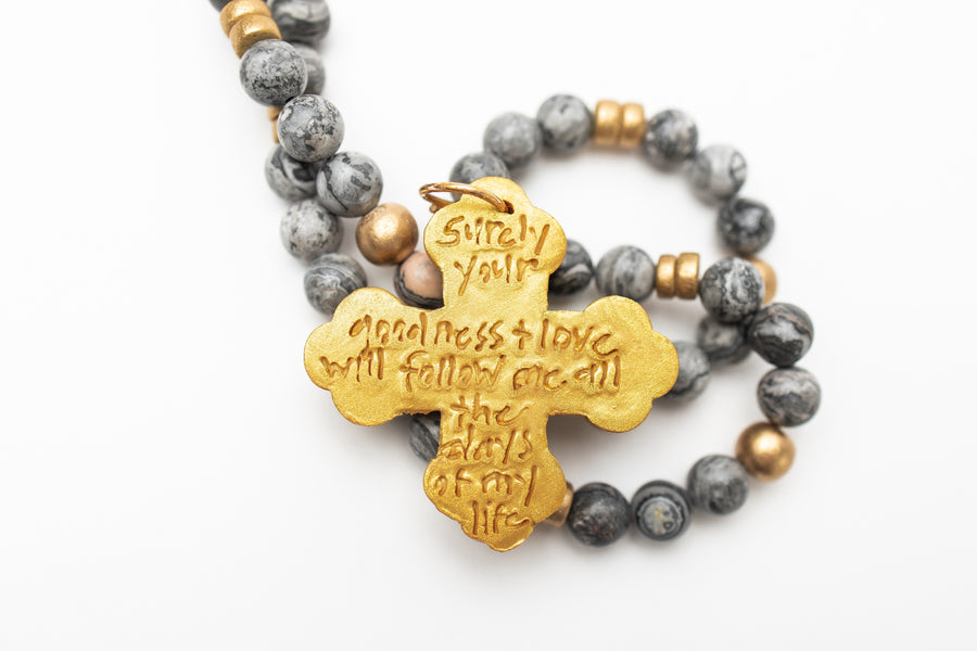 18" Gray Map Jasper with Crown Cross