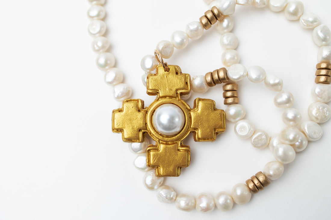 34" Fresh Water Pearls with Becky Pearl Cross