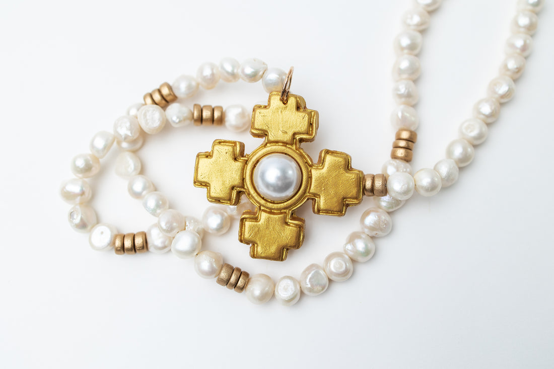 34" Fresh Water Pearls with Becky Pearl Cross